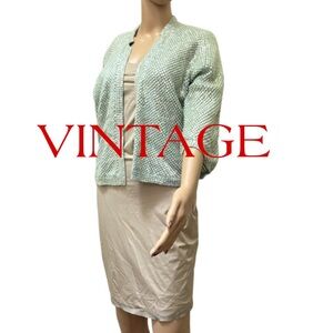 1960s Vintage Blue Wool Sequin Sweater Cardigan